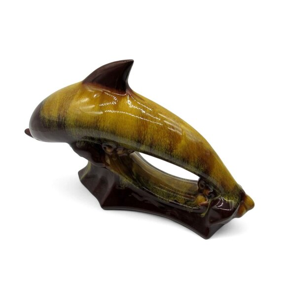 Blue Mountain Pottery DOLPHIN in Brown And Yellow Glaze Canada Vintage 16" - Picture 5 of 12